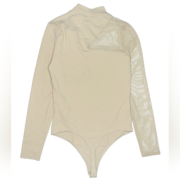 A&F light nude high, mock neck Long-Sleeve bodysuit w/ mesh cutouts size Medium - Picture 2 of 7